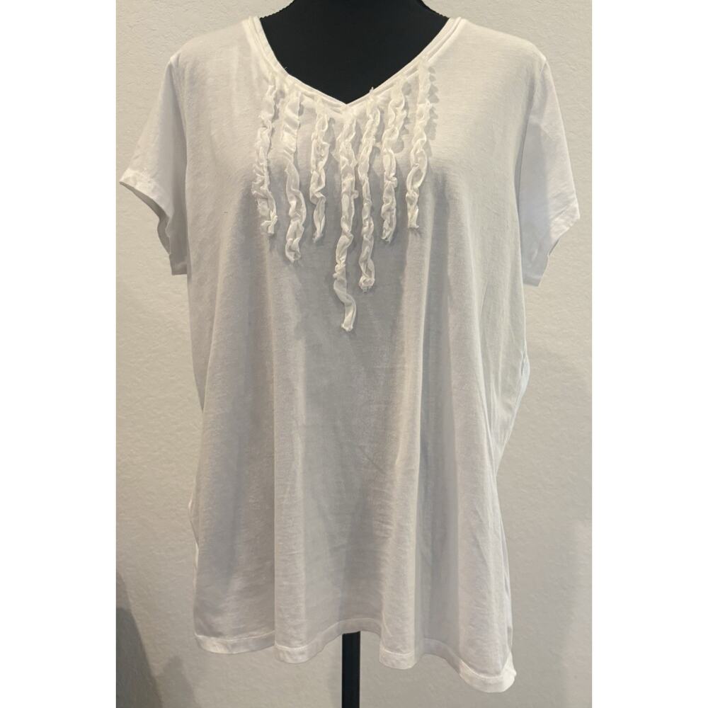 Eddie Bauer White Short Sleeve Tee with Ruffles Size XL
